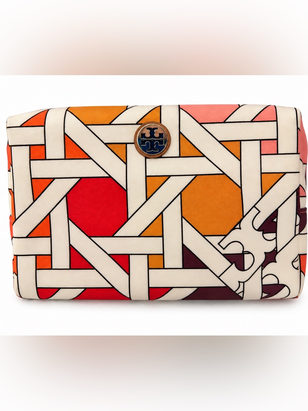Tory Burch Light Hibiscus Basketweave Cosmetic Case NWT $120